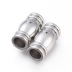 Stainless Steel Color Tarnish Resistant 304 Stainless Steel Magnetic Clasps with Glue-in Ends, Column, Stainless Steel Color, 18x9mm, Hole: 5.5mm