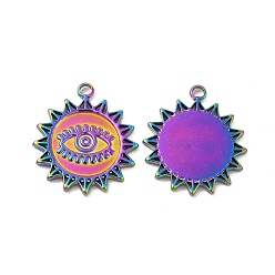 Rainbow Color Ion Plating(IP) 304 Stainless Steel Pendant Rhinestone Settings, Flower with Evil Eye, Rainbow Color, 21.5x19x1.5mm, Hole: 1.8mm, Fit For 0.8mm Rhinestone