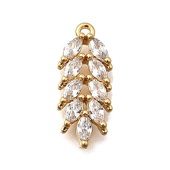 Настоящее золото 18K Латунные микро проложить кубического циркония подвески, лист прелести, реальный 18 k позолоченный, 18x7.5x3 мм, отверстие : 1 мм