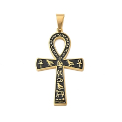 Золотой 304 нержавеющей стальной эмали подвески, анкх крест очарование, вакуумное покрытие pvd, золотые, 45.5x26.5x2 мм, отверстие : 8x5.5 мм