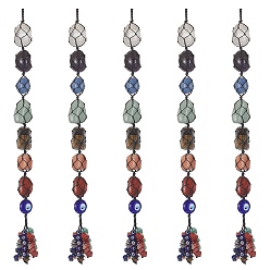 Черный 7 самородки чакры, карманные подвески из натуральных драгоценных камней, украшения, подвесные украшения из нейлоновой нити и кисточек из драгоценных камней, чёрные, 340x22 мм