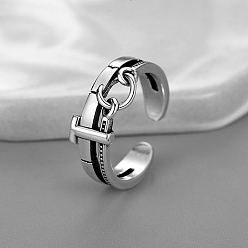 Античное Серебро Латунные манжеты с буквой Т для мужчин, античное серебро, внутренний диаметр: регулируемый