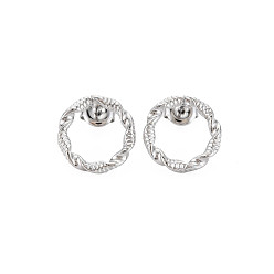 Stainless Steel Color 304 Stainless Steel Hollow Ring Stud Earrings for Woman, Stainless Steel Color, 15mm, Pin: 0.7mm