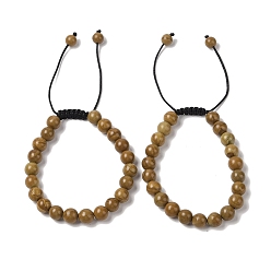 Деревянный Кружевный Камень 8круглые браслеты из натурального дерева с плетеными бусинами из натурального дерева и камнями, регулируемые браслеты из нейлонового шнура для женщин и мужчин, внутренний диаметр: 1-7/8~2-7/8 дюйм (4.9~7.3 см)