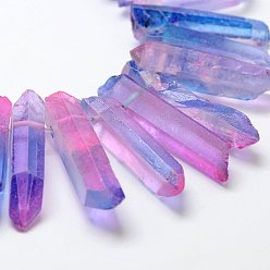 Розовато-лиловый Гальванизировать природный кристалл кварца бусы пряди, окрашенные, граненые, самородки, розовато-лиловый, 23~47x8.5~9.5x8~10 мм, отверстие : 2 мм, 15.7 дюйм (40 см)