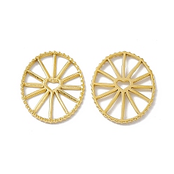 Golden PVD Vacuum Plating 304 Stainless Steel Filigree Joiners, Oval Wheel with Heart Pattern, Golden, 22x18x2mm