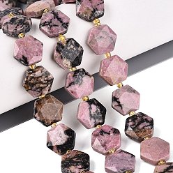 Rodonita Perlas naturales rhodonite hebras, hexágono facetas, con granos de la semilla, 11.5~12.5x13~14x4~5.5 mm, agujero: 1~1.2 mm, sobre 26~28 unidades / cadena, 14.37~15.75 pulgada (36.5~40 cm)