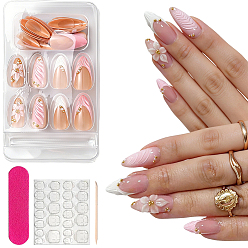 Sandy Brown 1 Bag ABS Plastic Full Cover Press On False Nails, Nail Art Detachable Manicure, with Adhesive Tapes, Wood Manicure Stick & Polish Strip File, Sandy Brown, 19~26x7~13x0.5mm