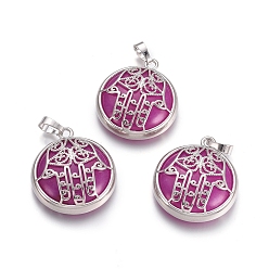 Натуральный Агат Природные подвески агат, с латунной фурнитурой платинового цвета, квартира с рукой хамсы/рукой мириам, окрашенная и подогревом, 31x27.5x8.5 мм, отверстие : 6.5x4 мм