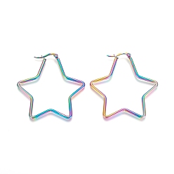 Rainbow Color Серьги из 304 нержавеющей стали, гипоаллергенные серьги, звезда, Радуга цветов, 46.5x45.5x2 мм, 12 датчик, штифты : 1x0.6 мм