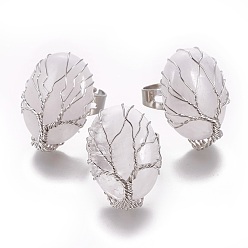 Хрусталь Регулируемые кольца из натурального кварцевого кристалла, с латунной фурнитурой платинового цвета, овальные, Размер 8, 18 мм