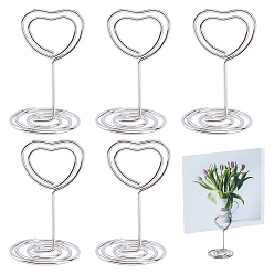 Platinum Iron Name Card Holder, Photo Memo Holders, for Wedding, Birthday Party Table Number Sign, Heart, Platinum, 30x50mm