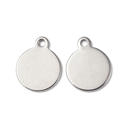 Нержавеющая Сталь Цвет Не тускнеющие 304 подвески из нержавеющей стали, плоский круглый шарм, цвет нержавеющей стали, 12.5x10x1 мм, отверстие : 1.4 мм