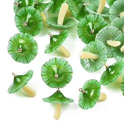 Морско-зеленый Пластиковые подвески, с акриловыми и позолоченными латунными петлями, гриб, цвета морской волны, 23x22~23 мм, отверстие : 1.5 мм