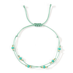 Аквамарин Граненые стеклянные бусины рондель плетеные браслеты из бусин, регулируемые нейлоновые многорядные браслеты для женщин, аквамарин, внутренний диаметр: 11 дюйм (28 см)