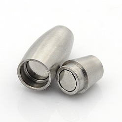 Stainless Steel Color Tarnish Resistant 304 Stainless Steel Matte Surface Magnetic Clasps with Glue-in Ends, Oval, Stainless Steel Color, 30x11mm, Hole: 6mm