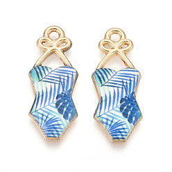Васильковый Подвески из эмали и сплава, стойки покрытие, очарование бикини, золотой свет, васильковый, 30x11.9x2.1~2.8 мм, отверстие : 2 мм