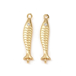 Прозрачный Подвески-рыбки с латунным паве из кубического циркония, без свинца и без кадмия, долговечный, стойки покрытие, реальный 18 k позолоченный, прозрачные, 29.5x6x3 мм, отверстие : 1.5~1.6 мм