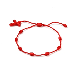 Red Adjustable Nylon Thread Braided Anklets, Cross, Red, Inner Diameter: 1-7/8~3-7/8 inch(4.8~10cm)
