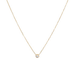 Настоящее золото 18K Простые плоские круглые подвески из нержавеющей стали с прозрачными кубическими цирконами для ежедневного ношения женщинами, реальный 18 k позолоченный, 17.72 дюйм (45 см)