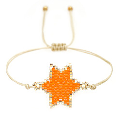 Оранжевый Стекло бисер ссылаются браслеты, плетеные браслеты из полиэфирного шнура для женщин, звезда, оранжевые