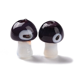 Indigo Handmade Evil Eye Lampwork Beads, Mushroom Shape, Indigo, 16.5~18x11.5~13x11.5~13mm, Hole: 1.6~2mm
