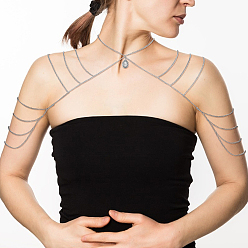 Платина Многослойная цепь из цинкового сплава с кисточками на плечевые цепи, подвески-слезинки со стразами, украшения для тела на плечевой ремень, платина, 456 мм