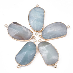 Амазонит Гальванические соединители из натурального амазонита, с железной фурнитурой, золотые, 45~46x23.5x7~9 мм, отверстие : 1.8 мм