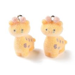 Gold Flocking Resin Pendants, Giraffe Charm, with Platinum Iron Loop, Gold, 31x23x14mm, Hole: 2mm