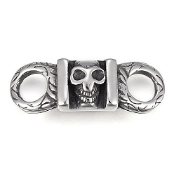 Antique Silver 304 Stainless Steel Links connectors, Rectangle with Skull, Antique Silver, 36x12x5mm, Hole: 7mm