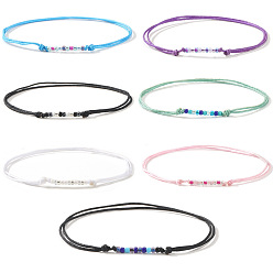 (52) Непрозрачная лаванда 7шт 7 цвета стеклянные бусины плетеные браслеты из бисера, регулируемые плетеные браслеты из нейлонового шнура для пары, разноцветные, внутренний диаметр: 11 дюйм (28 см)