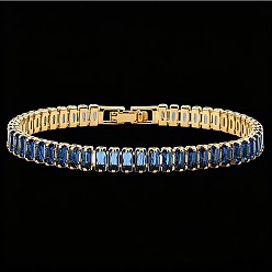 Azul Pulseras de tenis rectangulares de latón con circonitas cúbicas para mujer., dorado, azul, 7.09 pulgada (18 cm)