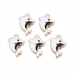 Белый Подвески из эмали и сплава, без кадмия, без никеля и без свинца, золотой свет, дельфин, белые, 21x15x2 мм, отверстие : 1.8 мм