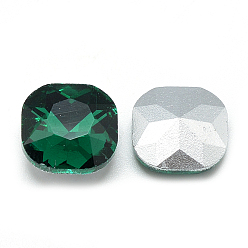 Sea Green Pointed Back Glass Rhinestone Cabochons, Faceted, Back Plated, Square, Sea Green, 10x10x4.5mm
