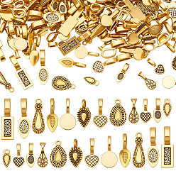 Antique Golden 220Pcs 10 Styles Tibetan Style Alloy Charms, Antique Golden, 8~26x6~10.5x1~7mm, Hole: 1.4~8mm