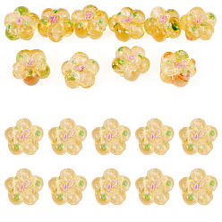 Vara de Oro 10 piezas de cuentas de Murano hechas a mano, desigual, flor, vara de oro, 13.5~14x14.5~15x7~8 mm, agujero: 1.4 mm