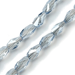 Стально-синий Прозрачные стеклянные бусины гальваническим пряди, гальваническое покрытие, граненые, слеза, стальной синий, 7~7.5x4x4 мм, отверстие : 1 мм, около 70~71 шт / нитка, 20.31'' (51.6 см)