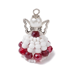 Малиновый Подвески из бисера ручной работы, с эластичной нитью цвета античного серебра, Ткацкий станок, с бусиной-бабочкой из сплава и круглой бусиной из стеклянного жемчуга, ангел и фея, малиновый, 37x22x24 мм, отверстие : 3 мм