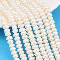 Floral White Natural Cultured Freshwater Pearl Beads Strands, Rondelle, Grade 5A+, Floral White, 7~8mm, Hole: 0.2mm, about 87~88pcs/strand, 14.17''(36cm)