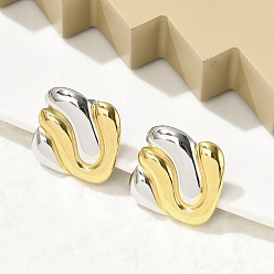 Квадрат 304 двухцветные серьги-гвоздики из нержавеющей стали, настоящее 18 к позолота и платина, квадратный, 24x24 мм