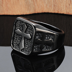 Gunmetal Stainless Steel Ring, Cross, Gunmetal, US Size 7(17.3mm)