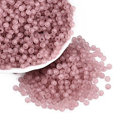 Rouge Indien Perles de rocaille en verre transparent dépoli fgb, ronde, trou rond, teint et cœur, rouge indien, 4~4.5x3~3.5mm, Trou: 1.4~1.5mm, environ 7500 pcs / livre