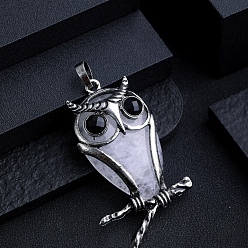 Хрусталь Природный кристалл кварца большие подвески, горный хрусталь сплав сова драгоценные камни подвески, античное серебро, 57x30 мм