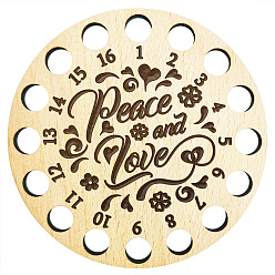 Слово 16-позиционные деревянные лотки для хранения ниток для вышивания, держатель-органайзер для катушек с нитками, вырезанный лазером, слово, 100x3 мм, отверстие : 10 мм