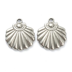 Stainless Steel Color Non-Tarnish 304 Stainless Steel Pendants, Shell Shaped, Stainless Steel Color, 18x16x3mm, Hole: 1.8mm