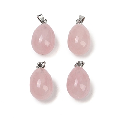 Розовый Кварц Природного розового кварца подвески, слезинки, с защелкой из нержавеющей стали на поручнях, цвет нержавеющей стали, 23x13 мм, отверстие : 3x5.5 мм