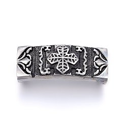Antique Silver 304 Stainless Steel Slide Charms, Rectangle with Cross, Antique Silver, 40x15x14mm, Hole: 7x12mm