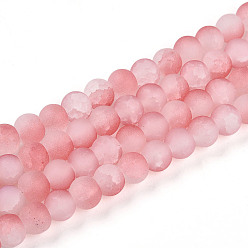Светло-Коралловый Стеклянные бусины кракле, круглые, два тона, матовые, свет коралловый, 6~6.5x5~5.5 мм, отверстие : 1 мм, около 147~149 шт / нитка, 31.89~32.28 дюйм (81~82 см)