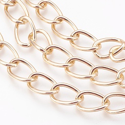 Golden Decorative Chain Aluminium Twisted Chains Curb Chains, Unwelded, Golden, 15x10x2mm