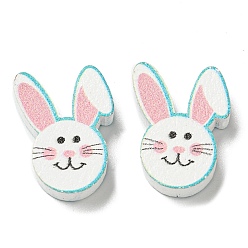 Кролик Печатные деревянные бусины, пасхальные бусы на тему, белые, кролик, 19.5x15.5x5.5 мм, отверстие : 2.5 мм